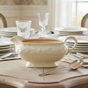 1940s Homer Laughlin Cream Gravy Boat Floral Embossed Footed H40 N 8